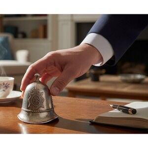 VTG British Bobby Police Helmet Hand Bell ER Elizabeth Regina Silver Tone